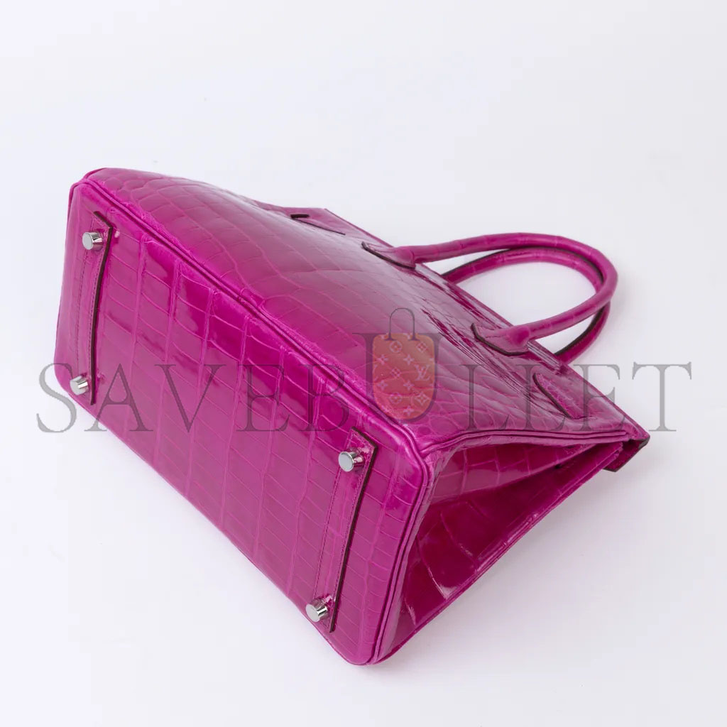 H**mes master birkin 30 crocodile leather hot peach silver buckle h041354ck03 (30*22*15cm)